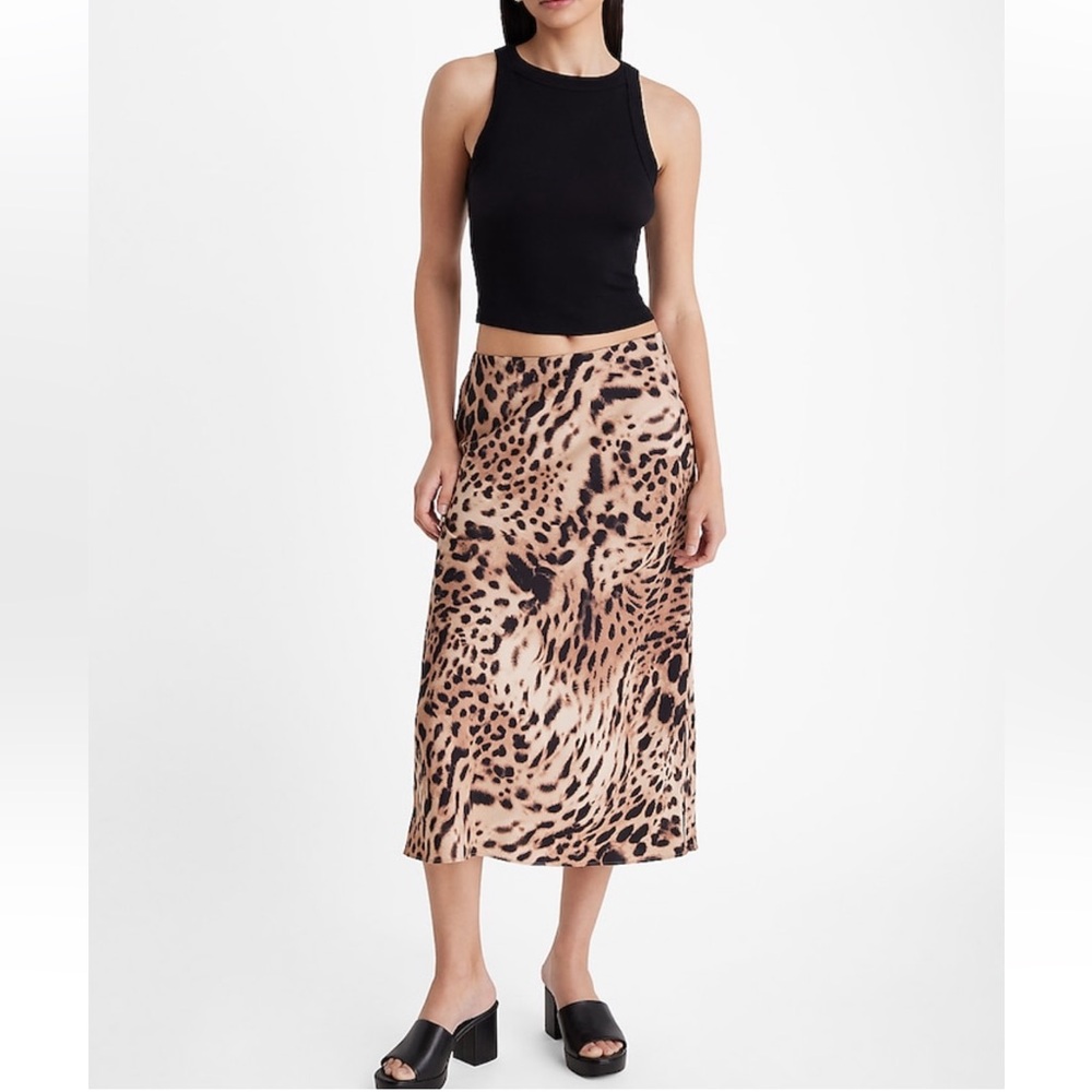 NWT Express Super High Waisted Satin Printed Midi Skirt